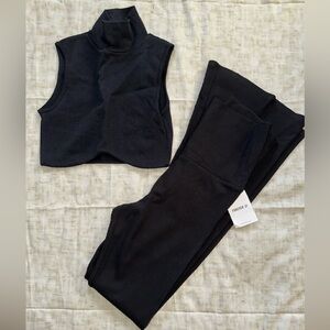 Seamless Mock Neck Crop Top with Ribbed Knit Foldover Flare Leggings
